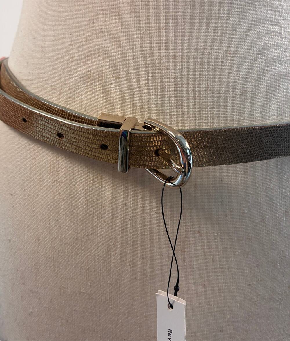 White House Black Market NWT Reversible Belt Gold Silver Metallic